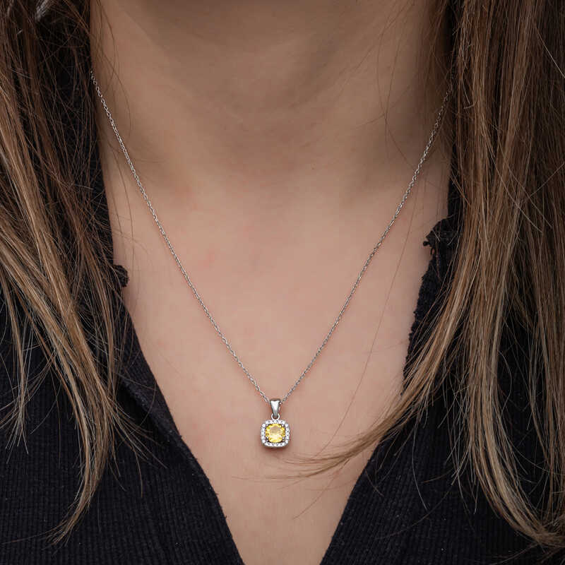 Silver Yellow Baguette Stone Women’s Set