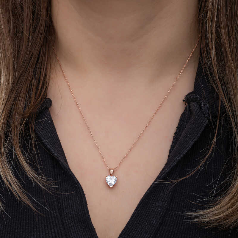Silver Rose White Stone Heart Women’s Necklace