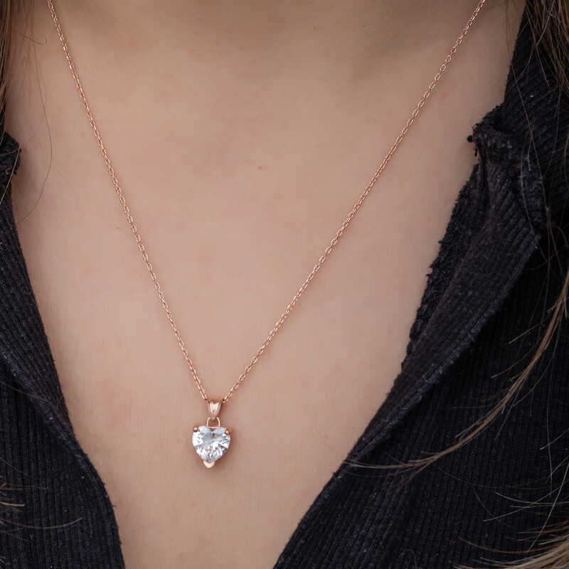 Silver Rose White Stone Heart Women’s Necklace