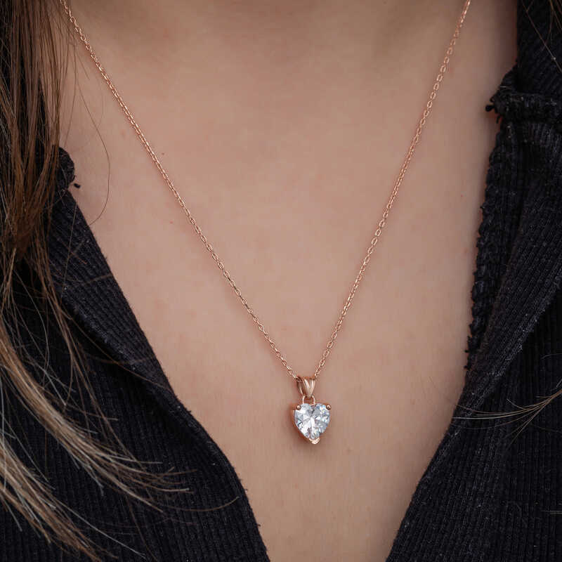 Silver Rose White Stone Heart Women’s Necklace