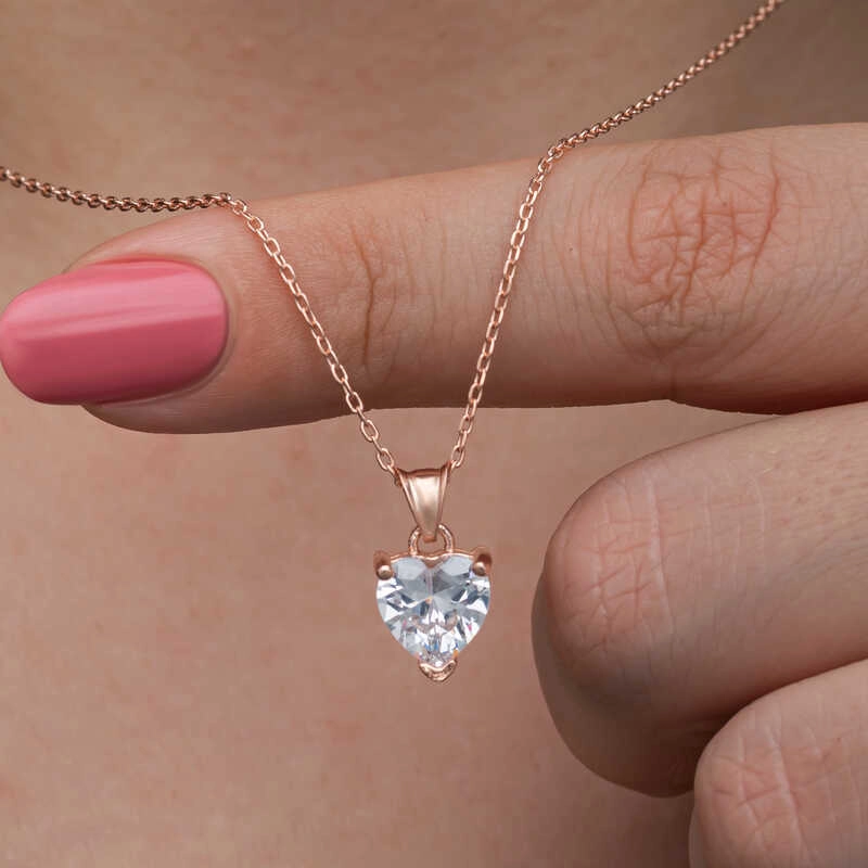 Silver Rose White Stone Heart Women’s Necklace