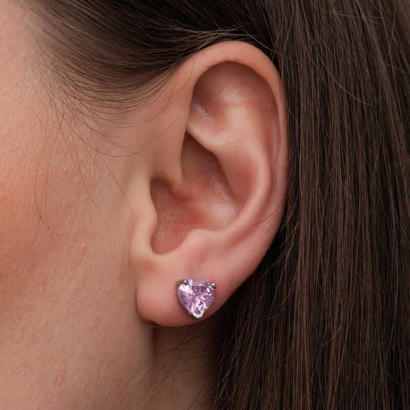 Silver Pink Stone Heart Stud Women’s Earrings