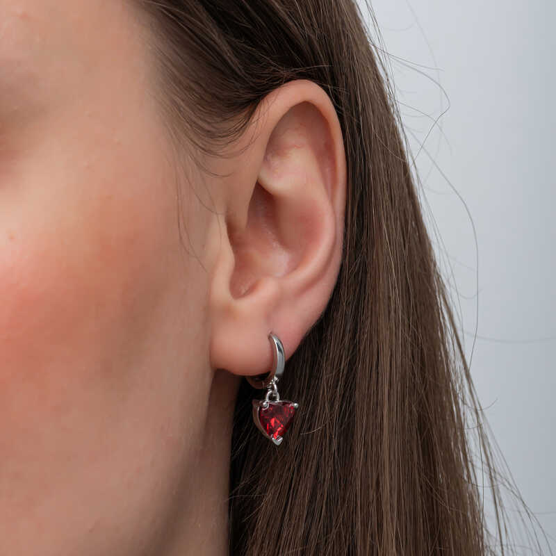 Silver Red Stone Heart Women’s Earrings