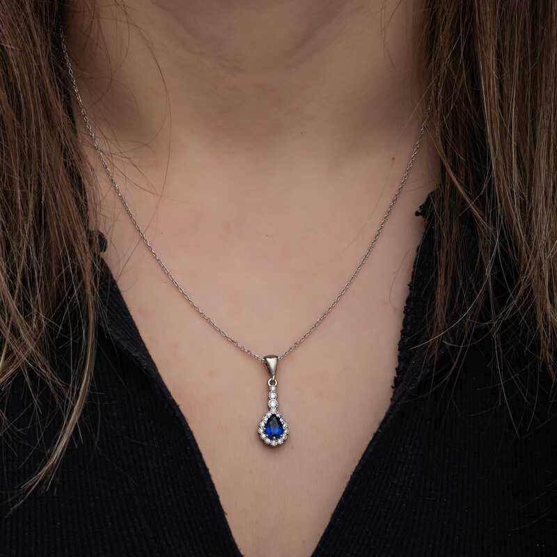 Silver Blue Drop Zircon Stone Women’s Necklace