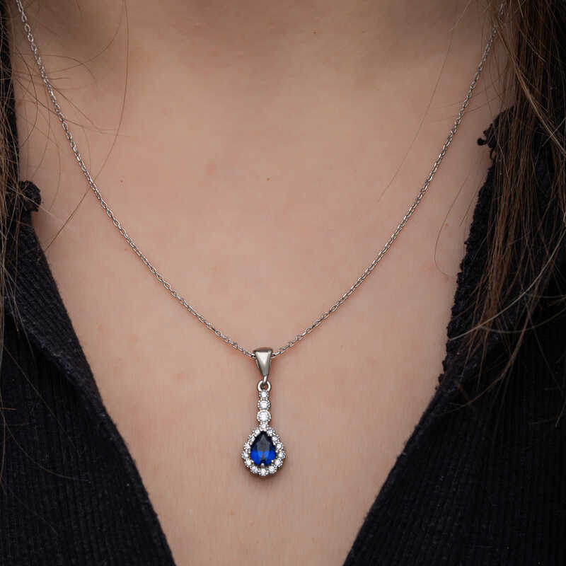 Silver Blue Drop Zircon Stone Women’s Necklace