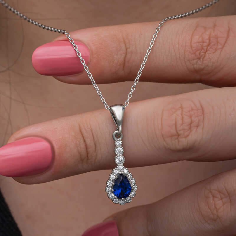 Silver Blue Drop Zircon Stone Women’s Necklace