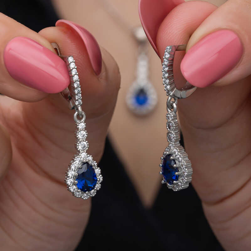 Silver Blue Drop Zircon Stone Women’s Set