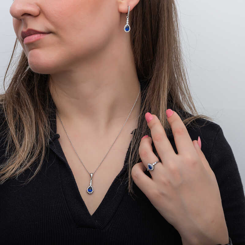 Silver Blue Drop Zircon Stone Women’s Set
