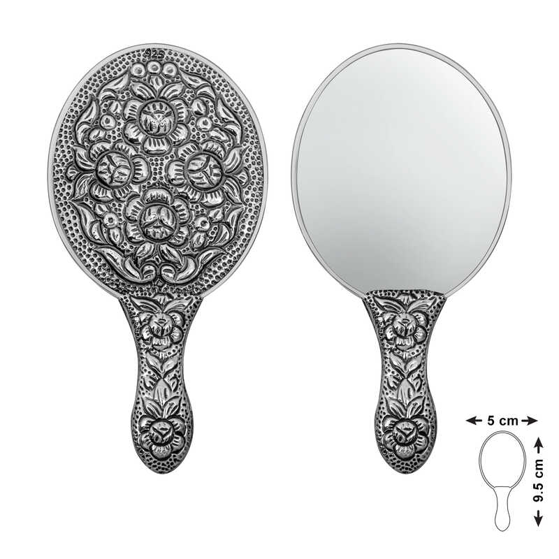 Silver Rose Motif Hand Mirror