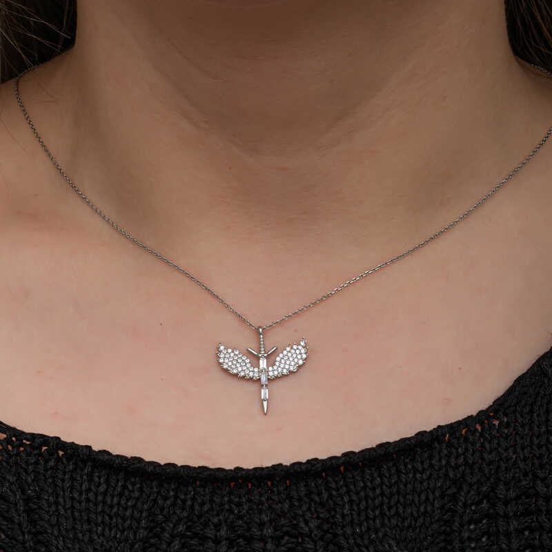 Silver Baguette Stone Michael Sword Women’s Necklace