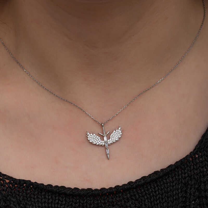 Silver Baguette Stone Michael Sword Women’s Necklace