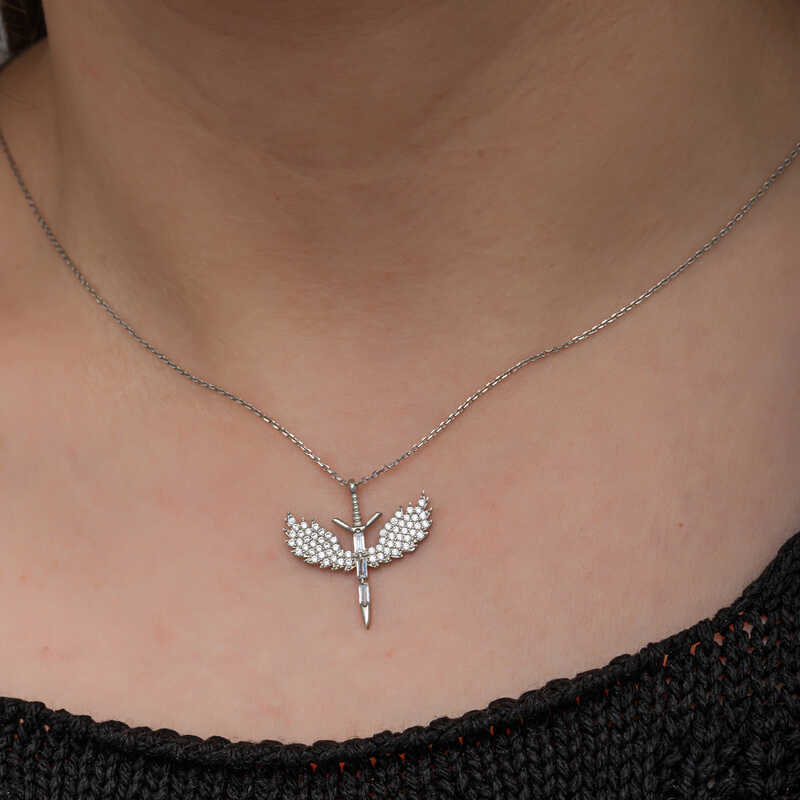 Silver Baguette Stone Michael Sword Women’s Necklace