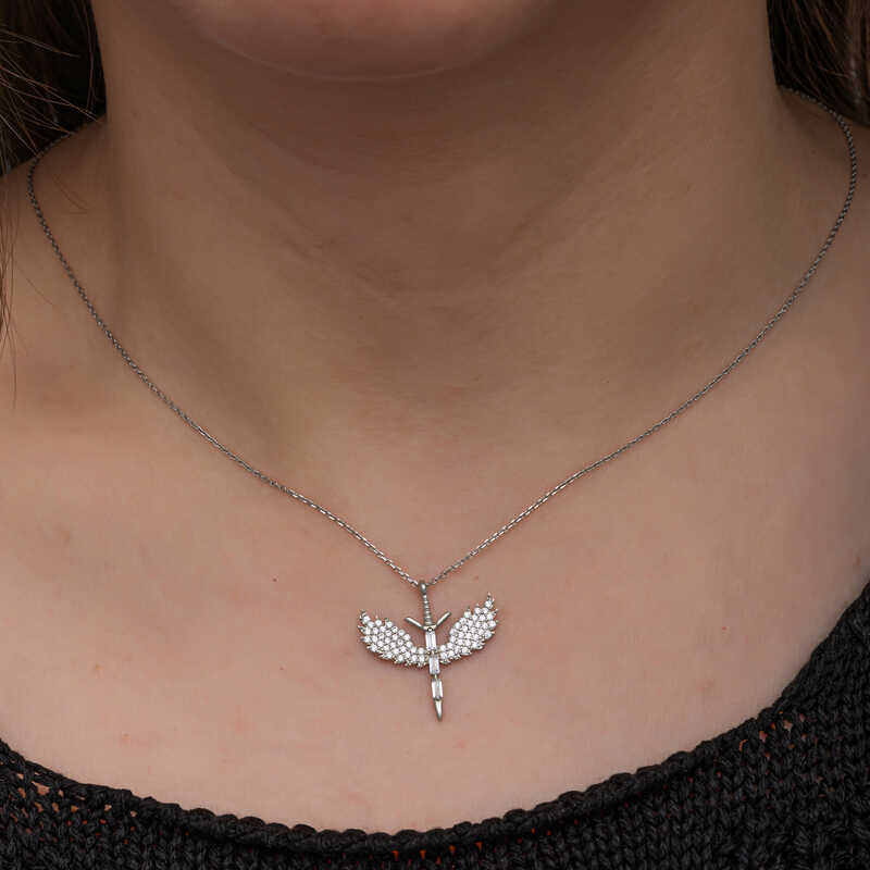 Silver Baguette Stone Michael Sword Women’s Necklace