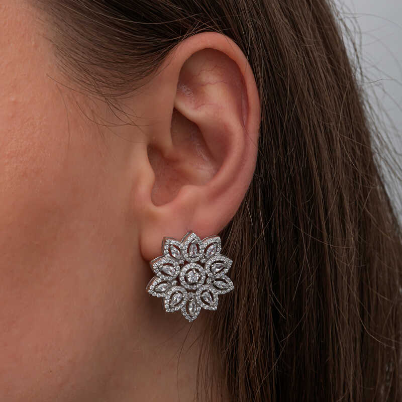 Silver Zircon Stone Flower Women’s Earrings