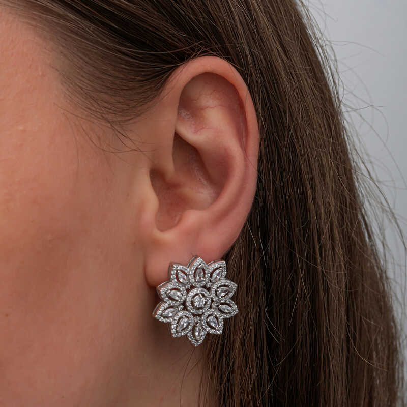 Silver Zircon Stone Flower Women’s Earrings