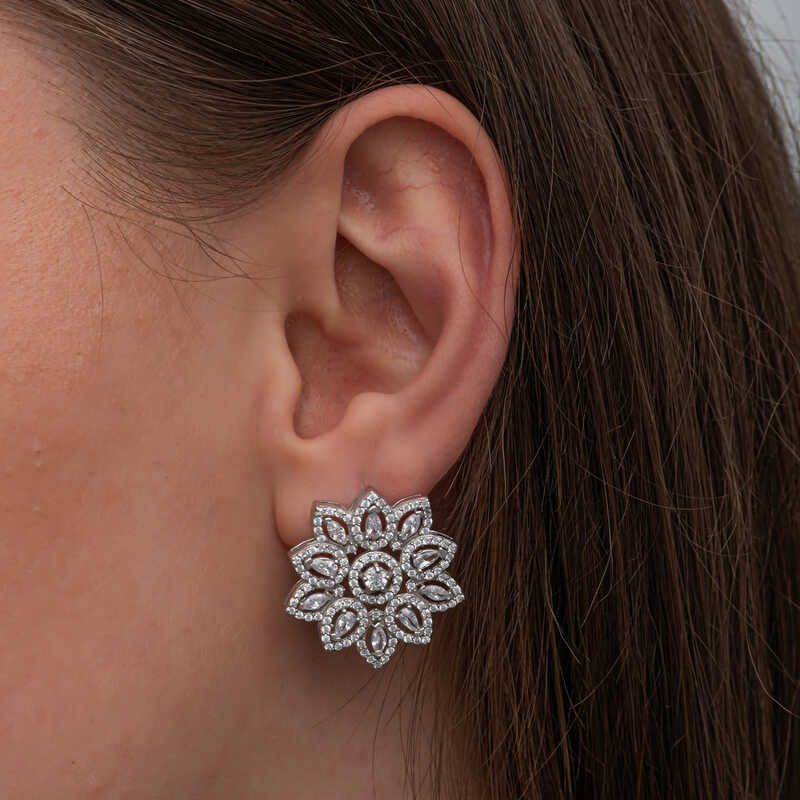 Silver Zircon Stone Flower Women’s Earrings