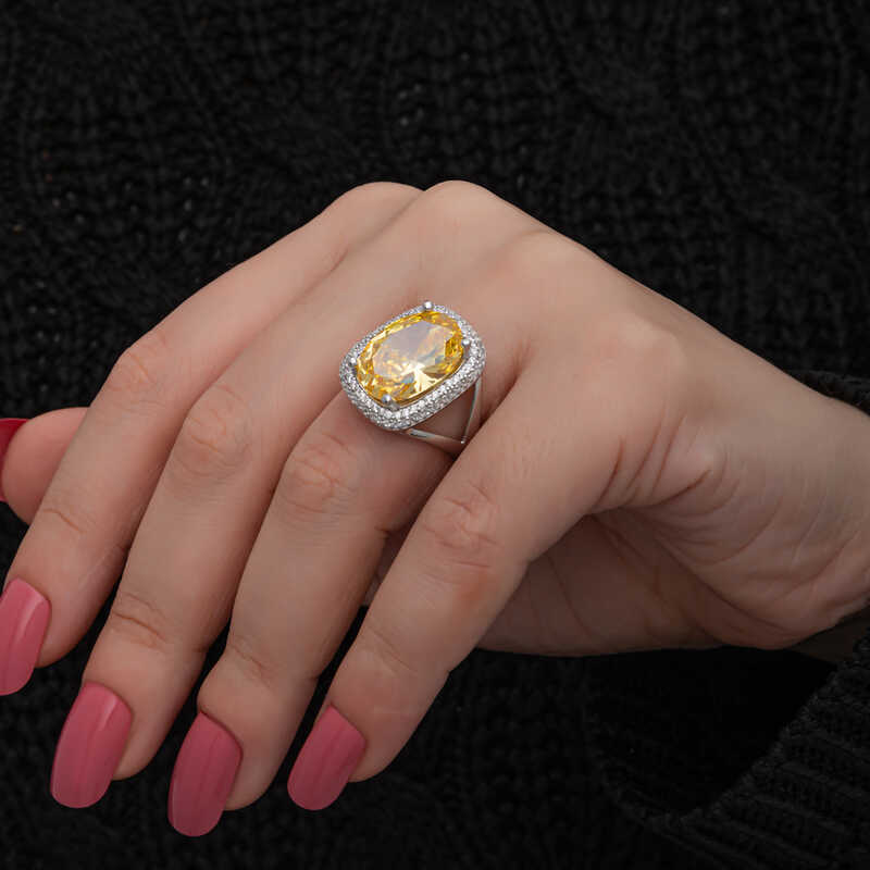 Silver Citrine Stone Square Women’s Ring