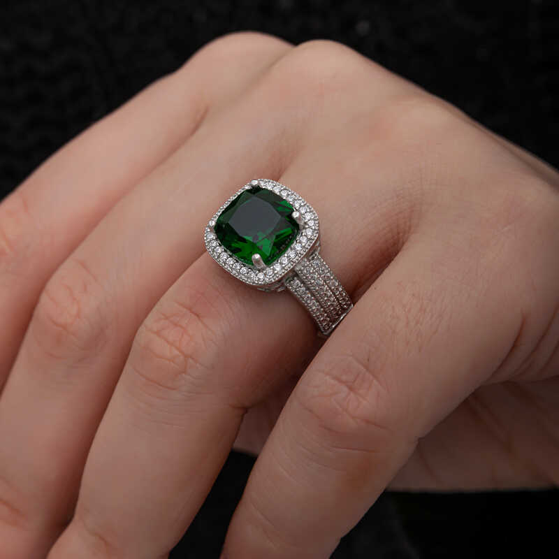 Silver Green Baguette Square Women’s Ring