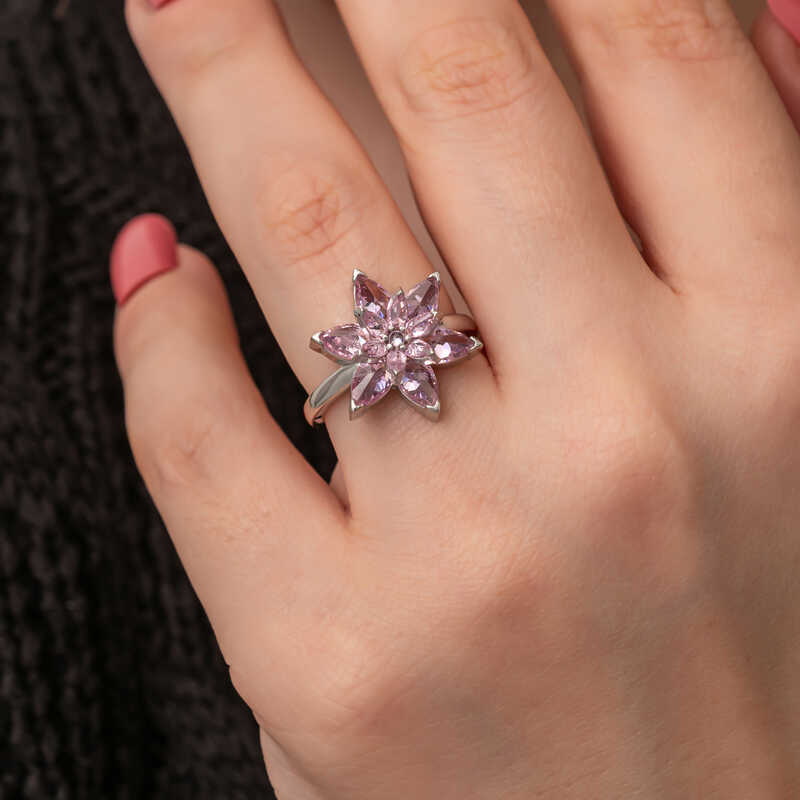 Silver Pink Lotus Flower Women’s Ring
