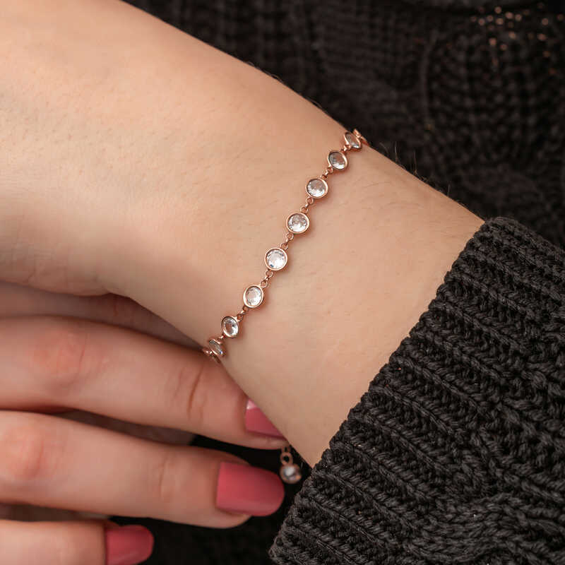Silver Rose White Stone Women’s Bracelet
