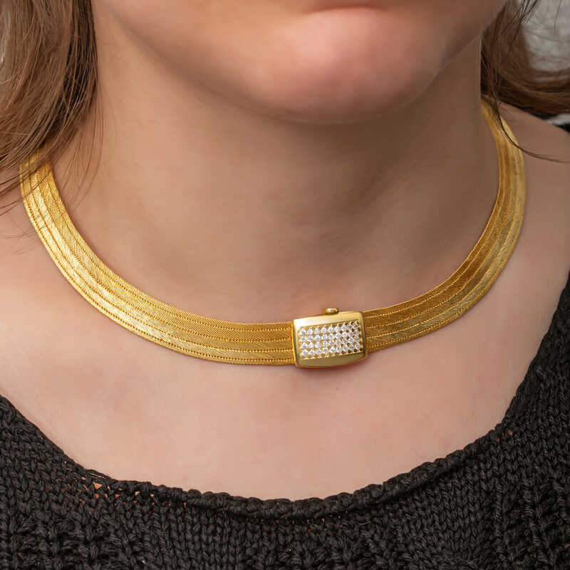 Silver Gold Zircon Stone Trabzon Wicker Women’s Necklace