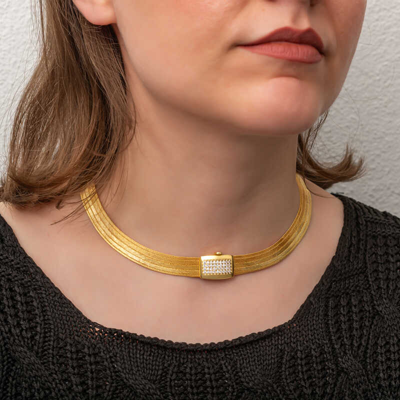 Silver Gold Zircon Stone Trabzon Wicker Women’s Necklace