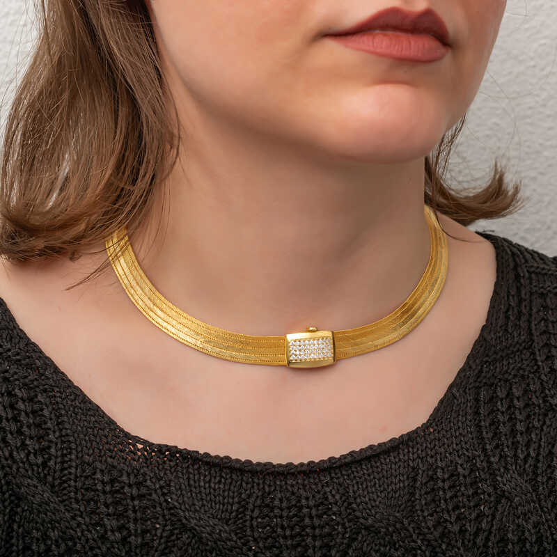 Silver Gold Zircon Stone Trabzon Wicker Women’s Necklace