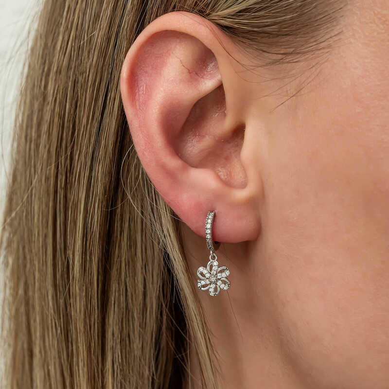 Silver Dangle Flower Women’s Earrings