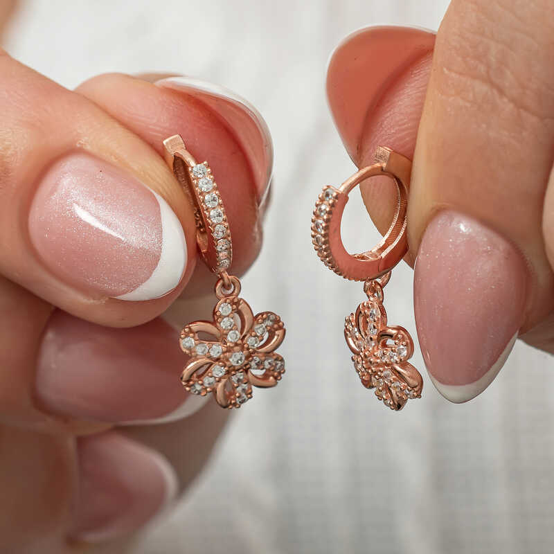 Silver Dangle Rose Flower Women’s Earrings