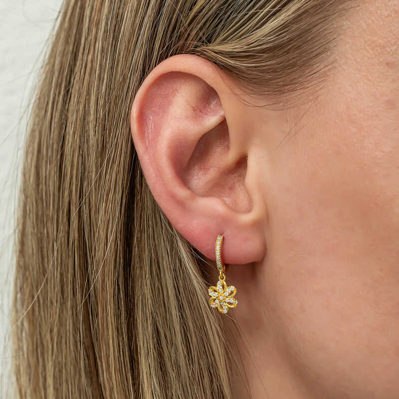 Silver Dangle Gold Flower Women’s Earrings