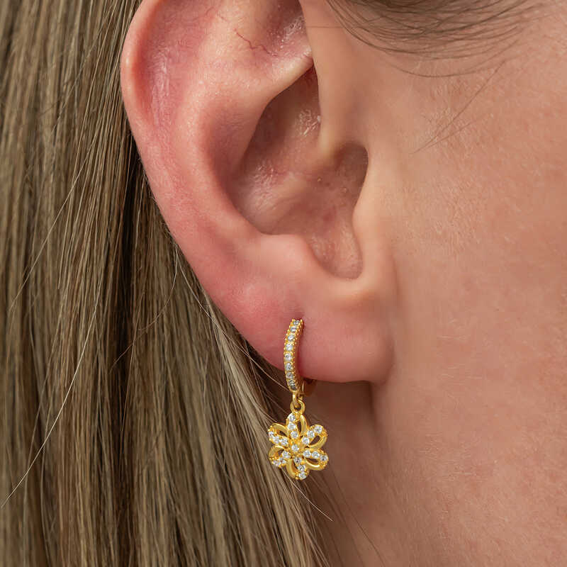 Silver Dangle Gold Flower Women’s Earrings