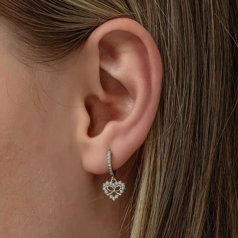 Silver Heart Ribbon Dangle Women’s Earrings