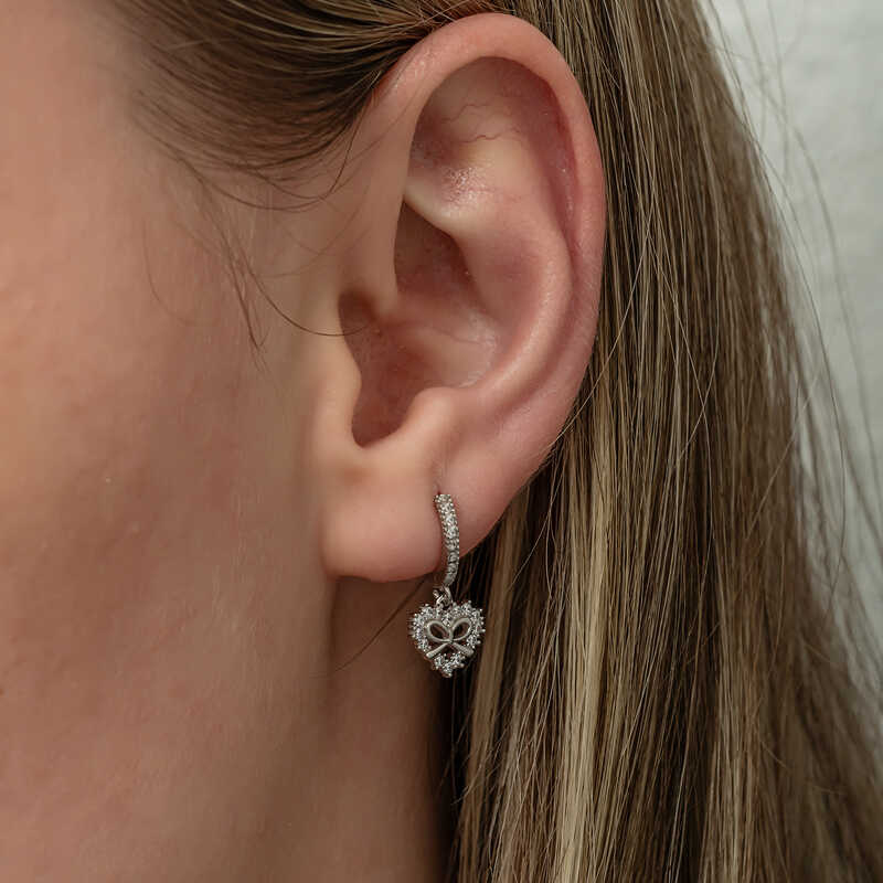 Silver Heart Ribbon Dangle Women’s Earrings