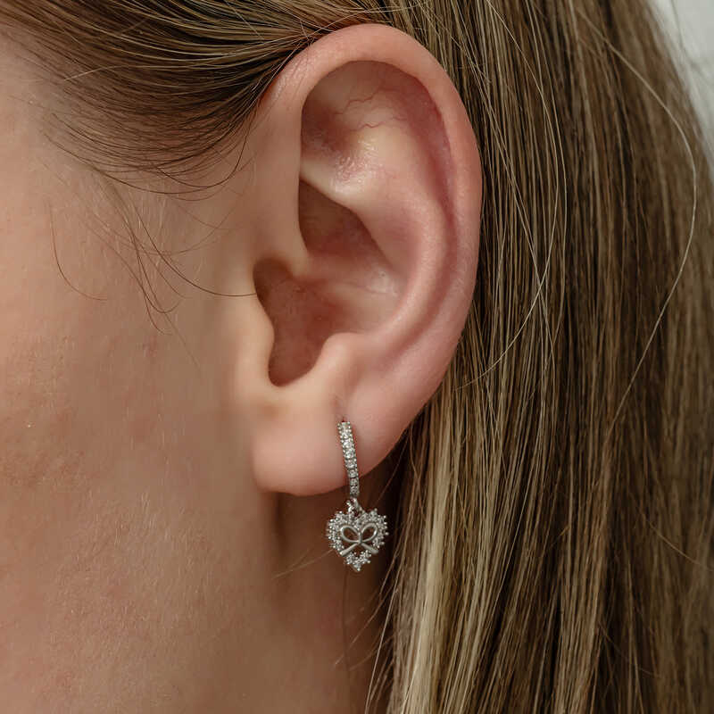Silver Heart Ribbon Dangle Women’s Earrings
