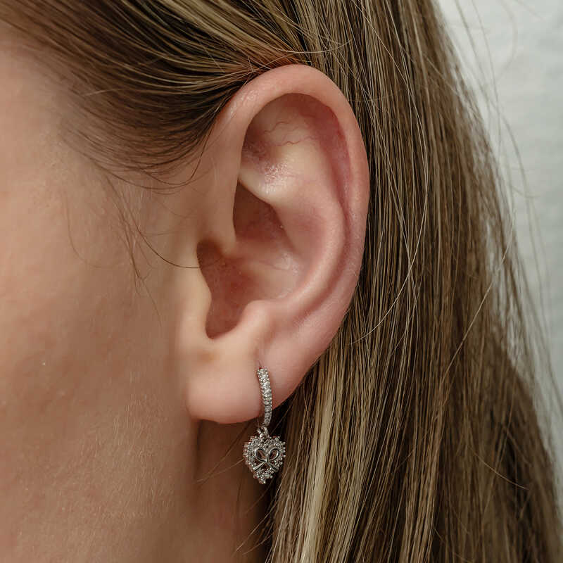 Silver Heart Ribbon Dangle Women’s Earrings