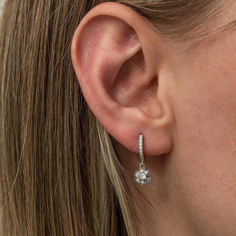 Silver Dangle Minimal Flower Women’s Earrings