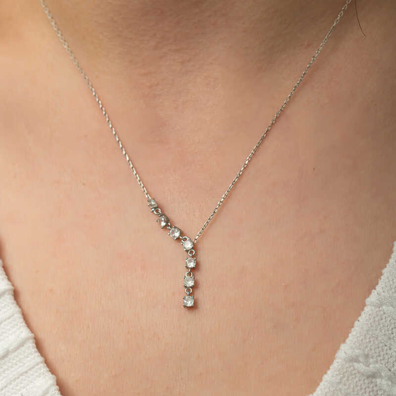 Silver Zircon Row Stone Women’s Necklace