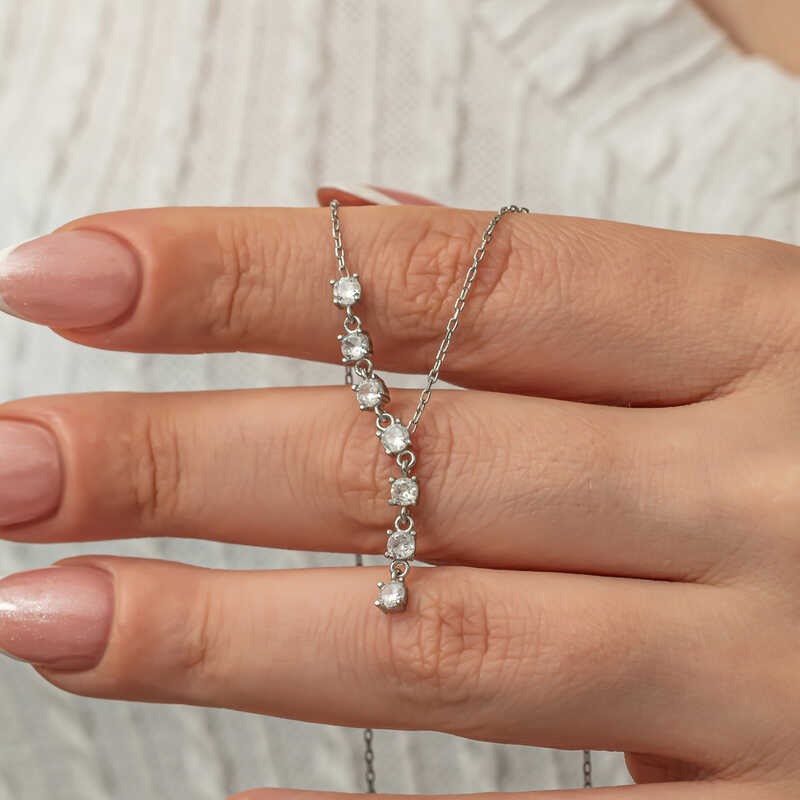 Silver Zircon Row Stone Women’s Necklace