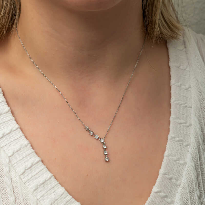 Silver Zircon Row Stone Women’s Necklace