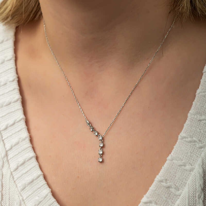 Silver Zircon Row Stone Women’s Necklace