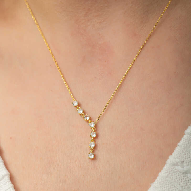 Silver Zircon Row Stone Gold Women’s Necklace