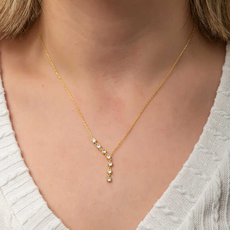 Silver Zircon Row Stone Gold Women’s Necklace