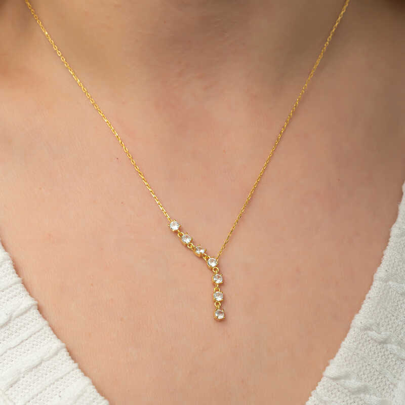 Silver Zircon Row Stone Gold Women’s Necklace