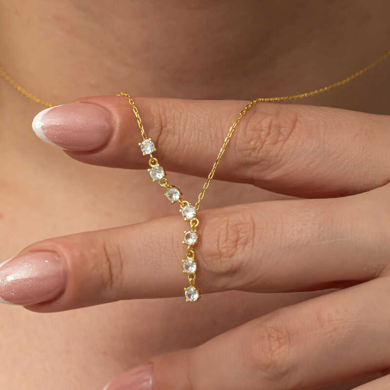 Silver Zircon Row Stone Gold Women’s Necklace