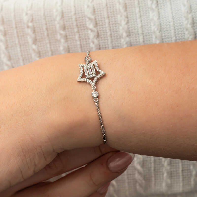 Silver Baguette Stone Star Women’s Bracelet