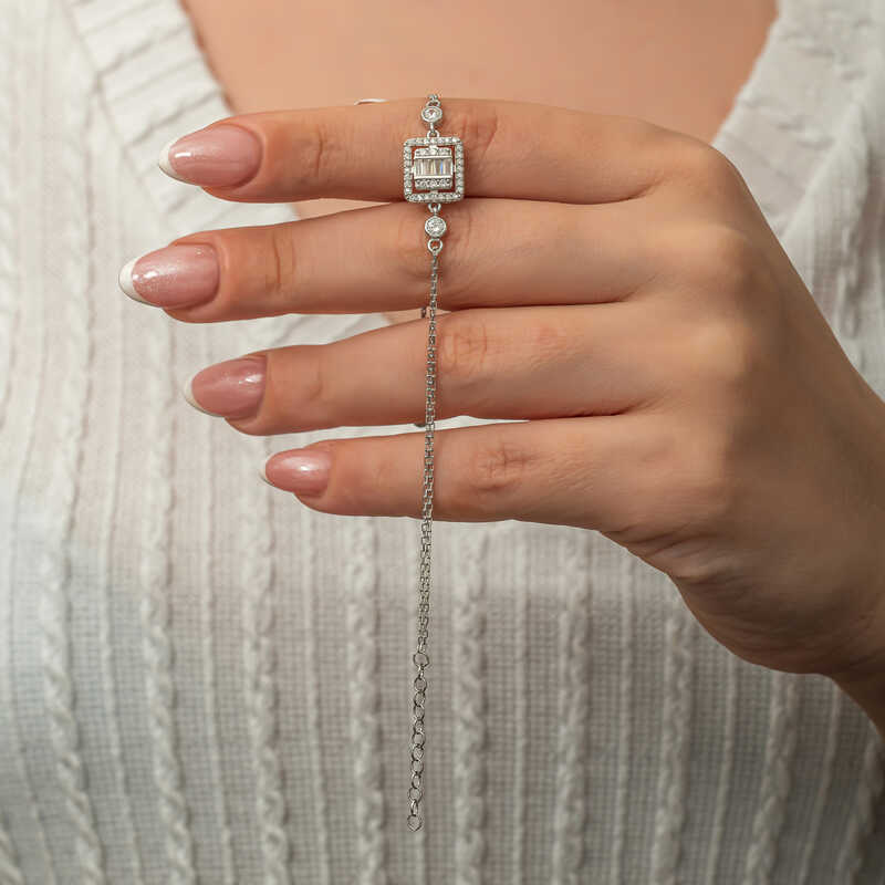 Silver Square Baguette Stone Women’s Bracelet