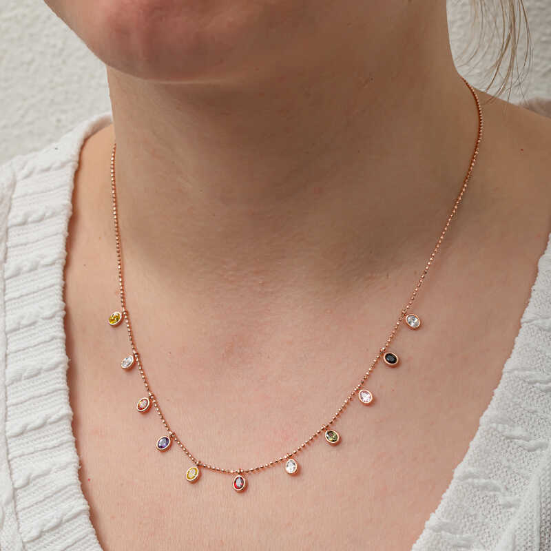 Silver Colored Oval Stone Lucky Women’s Necklace