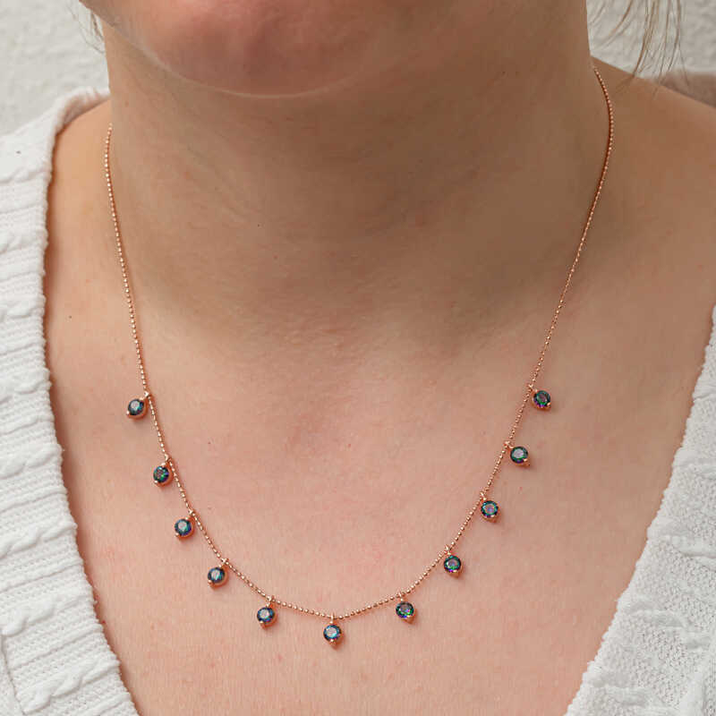 Silver Mystic Topaz Stone Rose Lucky Women’s Necklace
