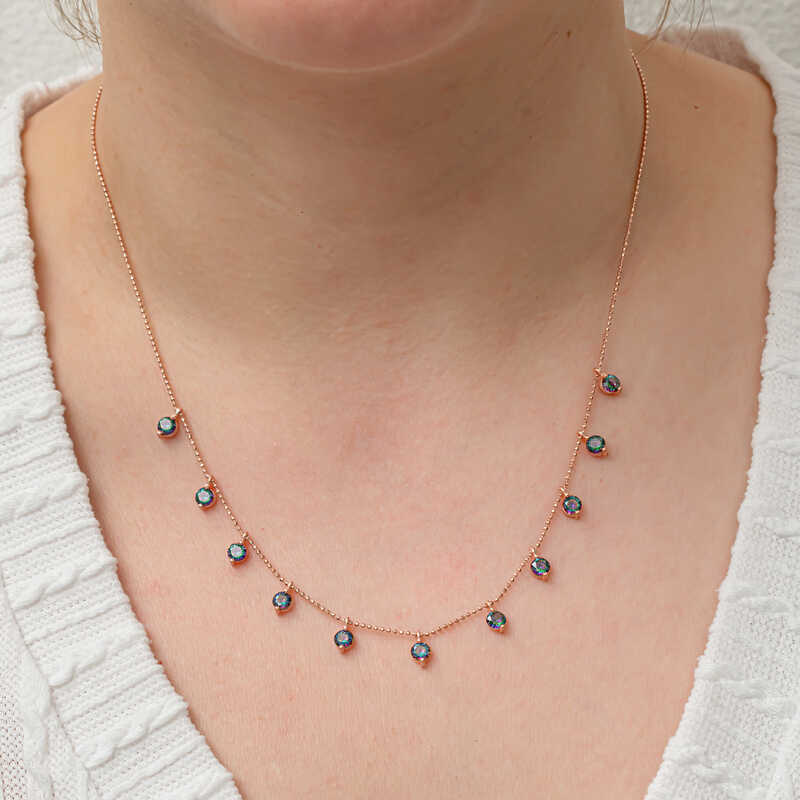 Silver Mystic Topaz Stone Rose Lucky Women’s Necklace
