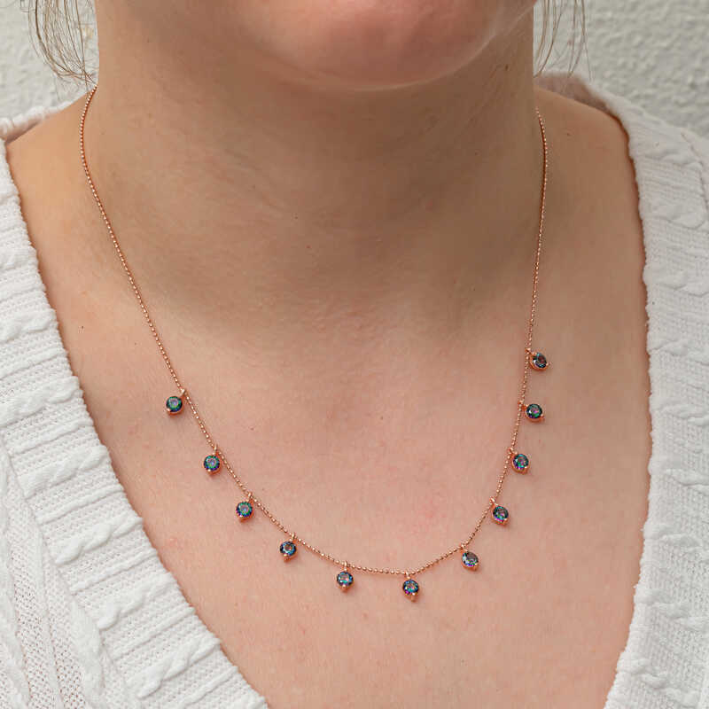 Silver Mystic Topaz Stone Rose Lucky Women’s Necklace